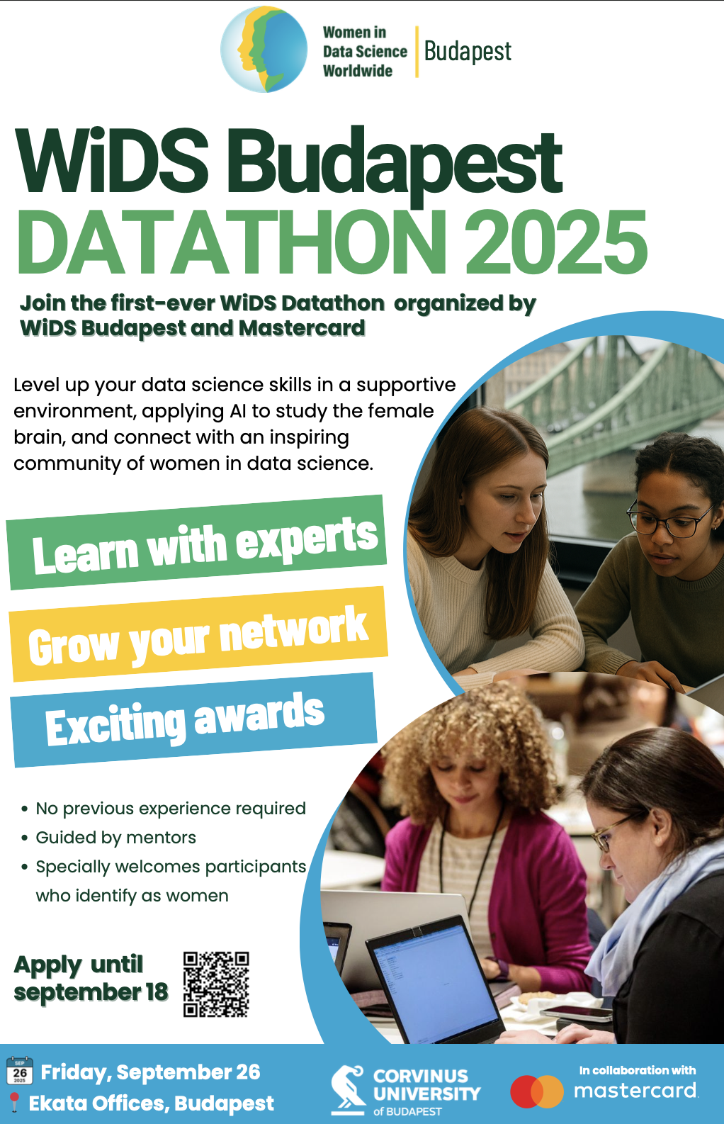 Promotional poster for WiDS Budapest Datathon 2025